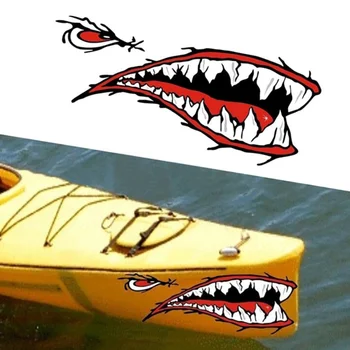 1 Чифт стикери за каяк и Кану-каяк, 3D Зъби на Акула, Забавен стикер, стикер за автомобил, водоустойчиви стикери за лодки, за Украса