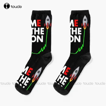 $Gme To The Moon Чорапи Бели Футболни Чорапи Персонализирани Потребителски Унисекс Чорапи за възрастни, юноши и младежи с дигитален печат 360 °