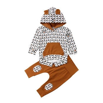 Есенно-зимни красиви всекидневни комплекти дрехи за малките момичета и момчета от 2 теми, hoody с качулка и шарките на Мечок от Анимационен филм, потник + панталон