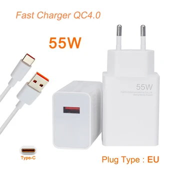 За зарядно устройство ЕС мощност 55 W USB-C QC4.0, монтиран на стената кабел за предаване на данни Type-C 6A За Mi12 11 10 Lite 9T Note 9 Pro 10 K40 30 5G MDY-12-EA