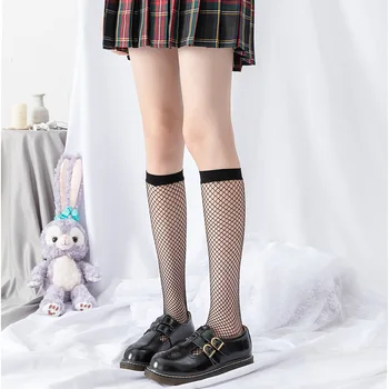 Секси Дантелени окото мрежести дълги чорапи, чорапи, дамски чорапогащи JK Lolita за момичета, обикновена черни и бели чорапогащи, чорапи
