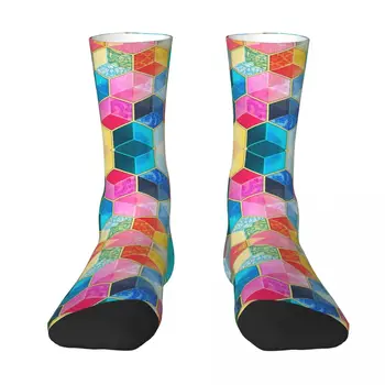 Чешките кристални кубчета във вид на пчелни клетки, разноцветни чорапи с шестигранником, най-Добрата покупка, забавна новост, контрастен цвят, еластични чорапи-двигатели