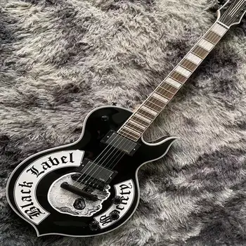 Шестиструнная електрическа китара, черен с картина на скелета, черна профили, китара по поръчка, безплатна доставка